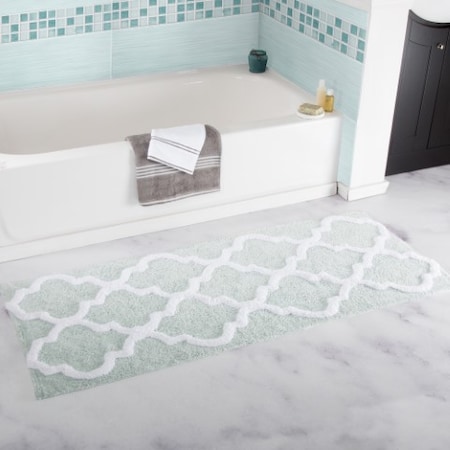 Hastings Home 100 Percent Cotton Trellis Bathroom Mat - 24x60 inches - Seafoam 514932FLS